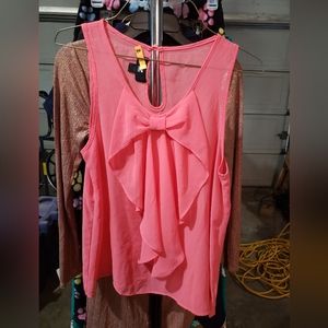 Sheer Pink Sleeveless Top w Bow